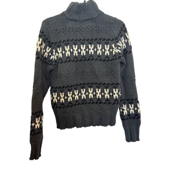 Abercrombie & Fitch Hand Knit Wool Sweater Large Gray Button-Up Nordic Pattern - Picture 2 of 5
